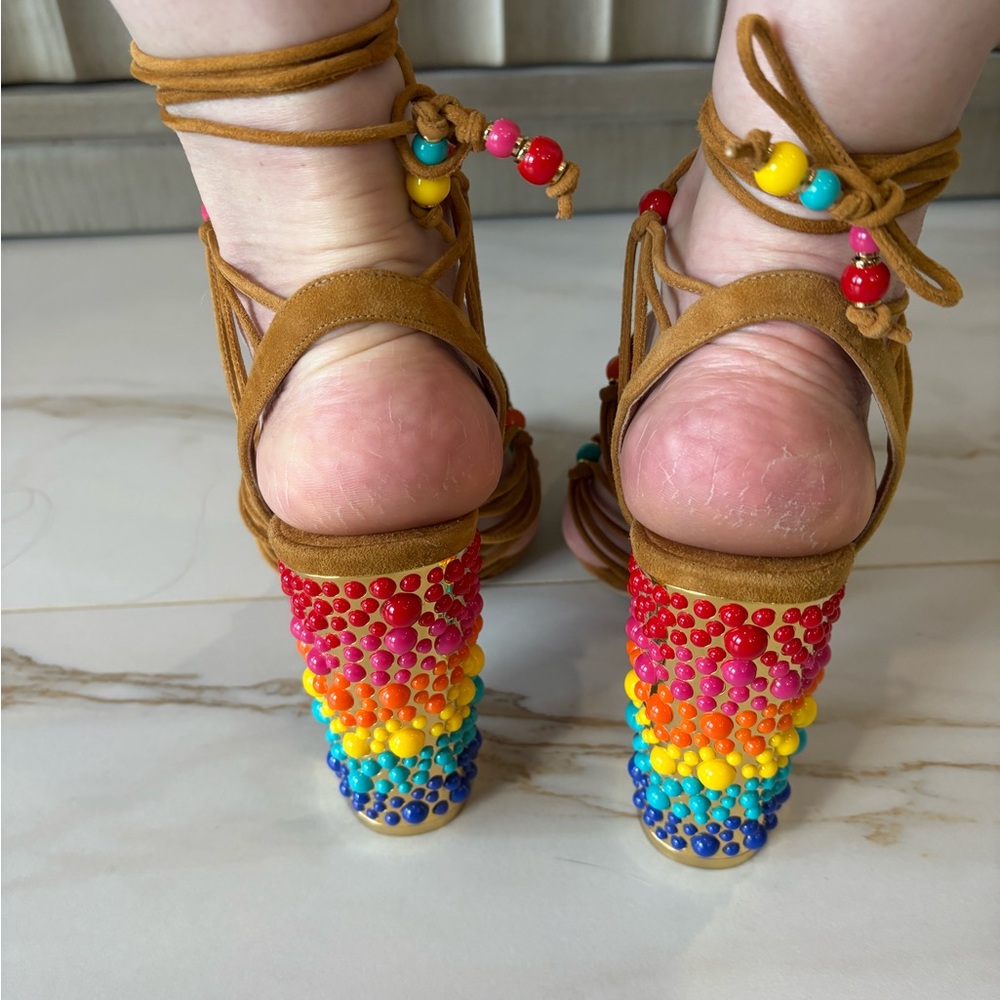 🎉3X HOST PICK🎉 Ferragamo Rainbow Beaded Heels - Picture 3 of 5